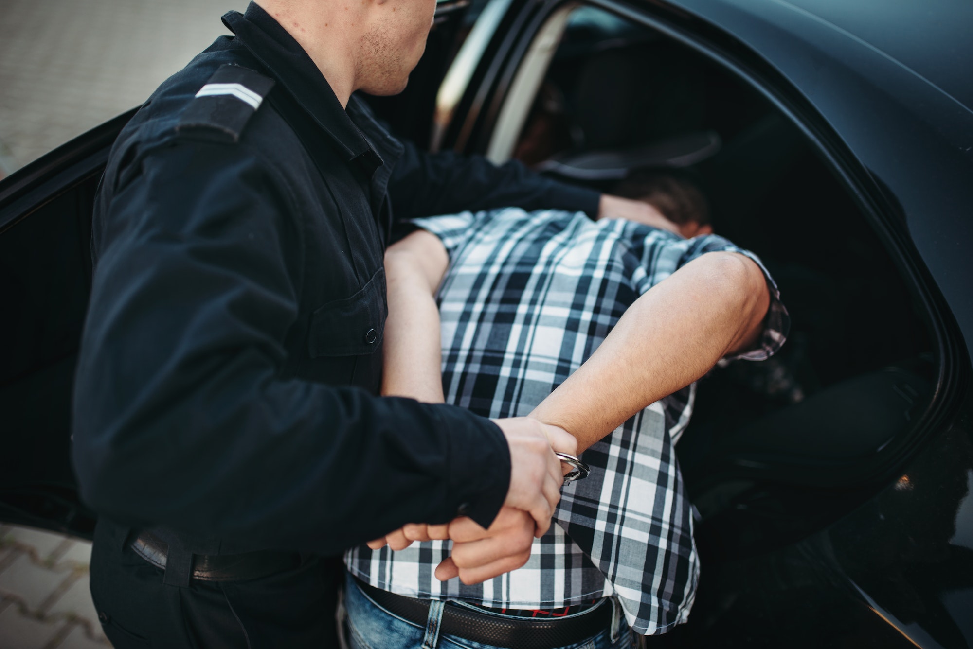 Police officer put the intruder into the car